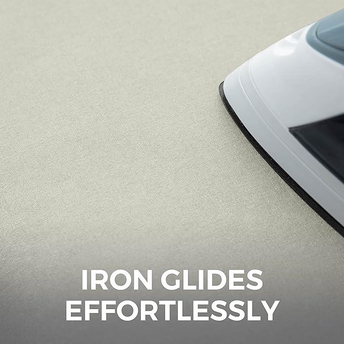 HOME GENIE Ironing Board Cover, Silicone Coating, Full Size Scorch Resistant Padding, Elastic Edge Heavy Duty Iron Pad Covers Standard Boards, Hook and Loop Fastener Strap Extra Thick, Linen