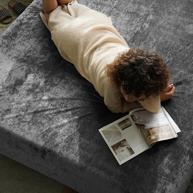 PHF Truly Velvet Fitted Sheet Only Twin Size, Luxury Super Soft Cozy Fuzzy Fleece Bottom Sheet, Deep Pocket Up to 16", Suitable for Fall Winter Spring, No Pillowcases, Charcoal/Dark Grey