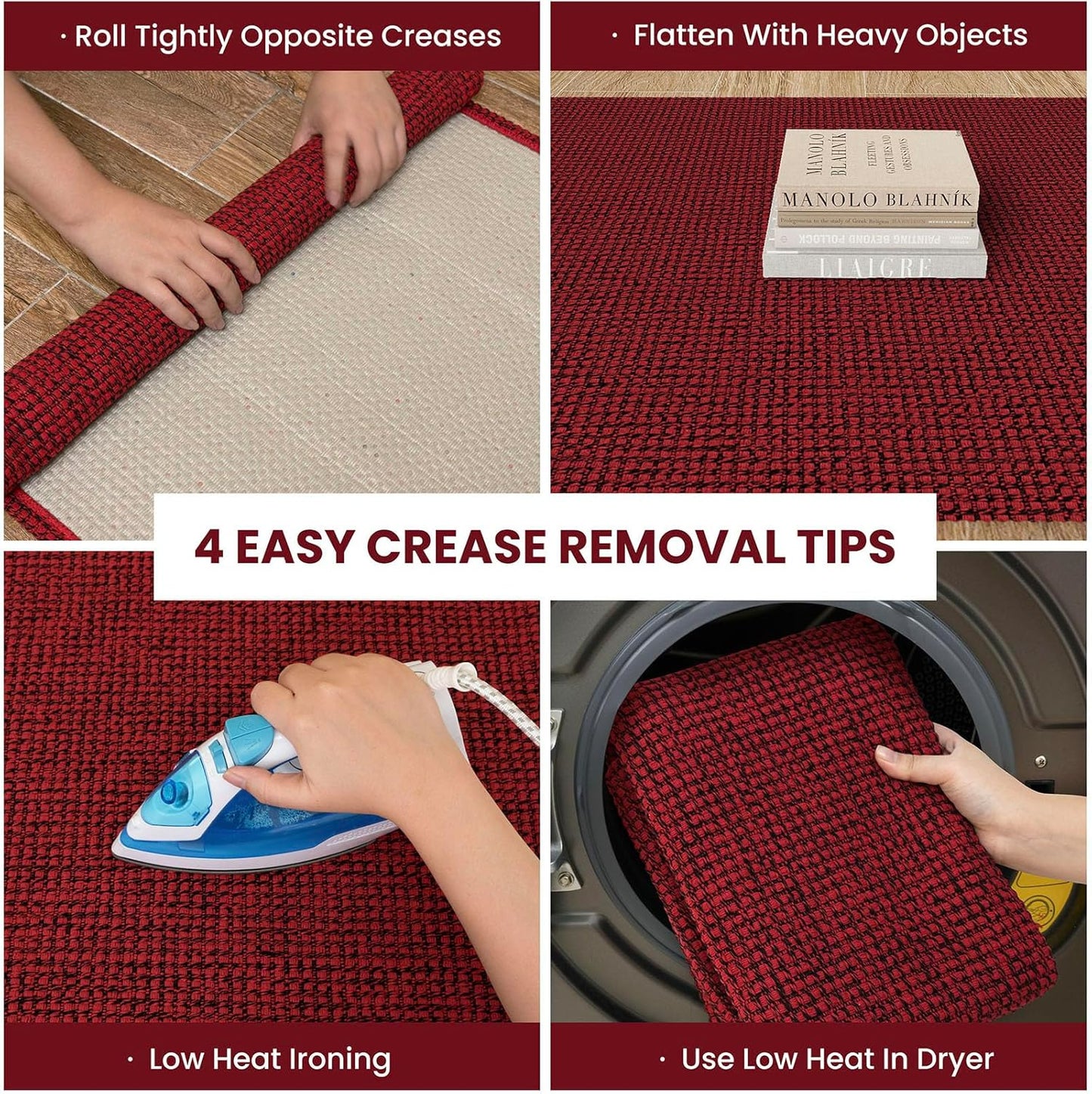 IOHOUZE Christmas Runner Rug 2x6 Ft Black Red Woven Runners for Hallways Washable Kitchen Rug Non Slip Braided Entryway Runner Rugs Floor Carpet Runners for Indoor Foyer Bedroom Laundry