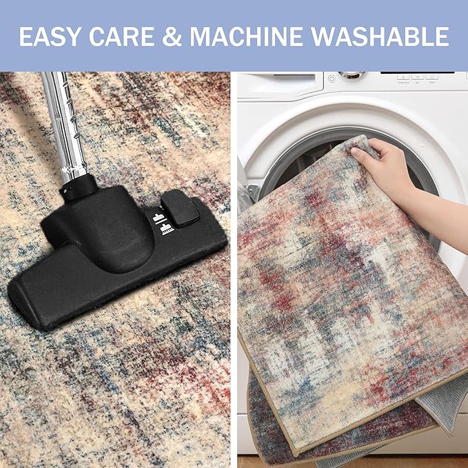 IOHOUZE Abstract Area Rug 3x5 Ft Washable Rugs for Entryway Indoor, Non Slip Kitchen Rug Printed Faux Wool Throw Rugs, Indoor Door Mat for Door Entrance Foyer Living Room, Red/Multi