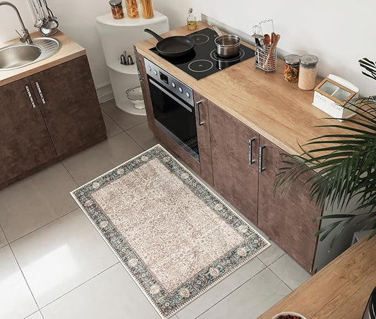 Keen Home Design 2x3 Rug - Machine Washable Entry Rug with Non-Slip Backing, Ideal for Enteryway, Kitchen, Bathroom, Laundry Room - Vintage, Easy Clean, Durable, Low Pile - (2' x 3')