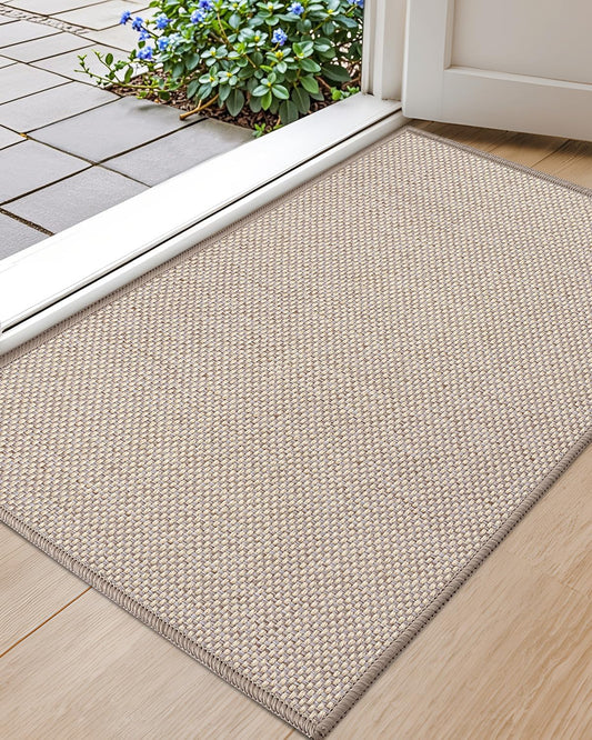 Color&Geometry Front Door Mat Indoor 21"x31", Ultra Non Slip Rubber Backed Dirt Trapper, Low Profile Thin Washable, Easy Clean Entry Entryway Rug Door Mat Indoor Entrance, Khaki (Fold)