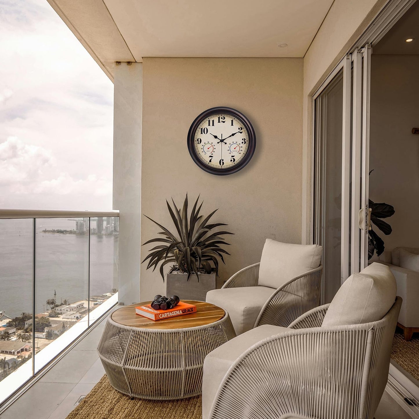 45MinST 13 Inch Red-Brown Vintage Waterproof Wall Clock with Thermometer & Hygrometer, Large Silent Numerals & Accurate Timekeeping for Indoor & Outdoor(Garden,Porch,Pool)