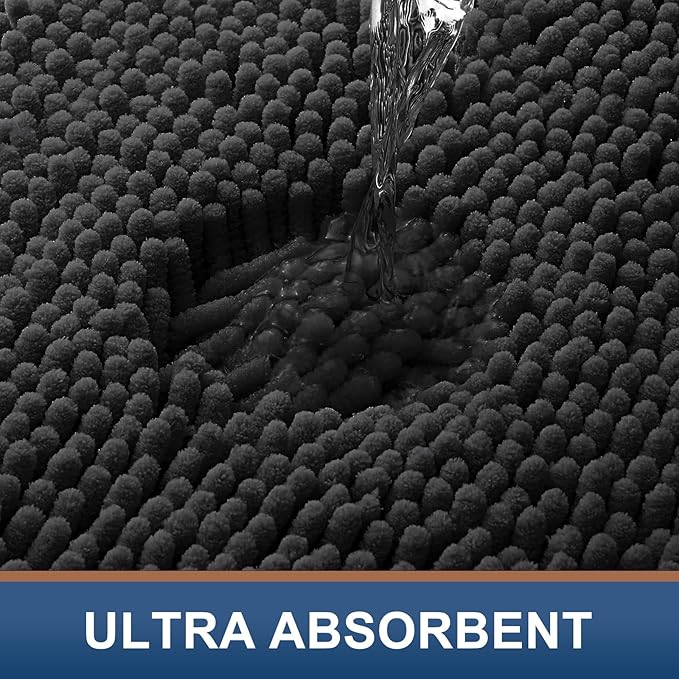 Smiry Luxury Chenille Toilet Rugs U-Shaped 24x24, Soft Absorbent Non-Slip Contour Bathroom Rugs for Toilet, Machine Washable Contoured Bath Mats, Black