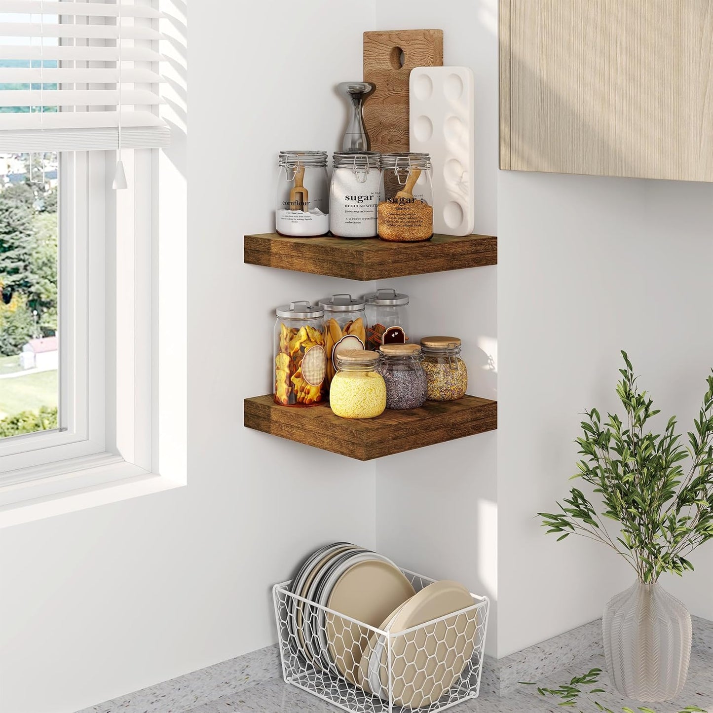 Fun Memories Floating Shelves, 8 Inch Deep Floating Shelves for Wall, 8 x 8 Wall Shelves, Rustic Wood Floating Shelf for Living Room, Bedroom, Bathroom, Rustic Brown Color, Set of 2