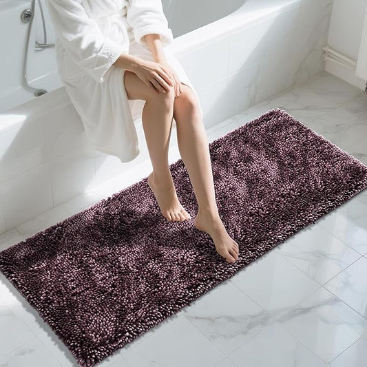 Yimobra Long Bathroom Rugs Runner 60x24 Inch, Extra Thick Soft Absorbent Chenille Bath Mat, Non Slip Machine Washable, Quick Dry Bath Rugs for Bathroom Floor, Tub and Shower, Purple Grey