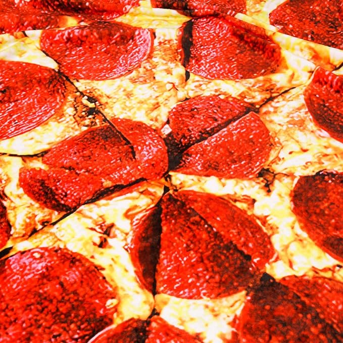 Vessia Pizza Printed Throw Blanket, Realistic Funny Round Food Blanket for Adults and Kids, 300GSM Novelty Pepperoni Pizza Throw for Couch, Sofa, Bed, Fun Home Decor for All Seasons(60 inches)