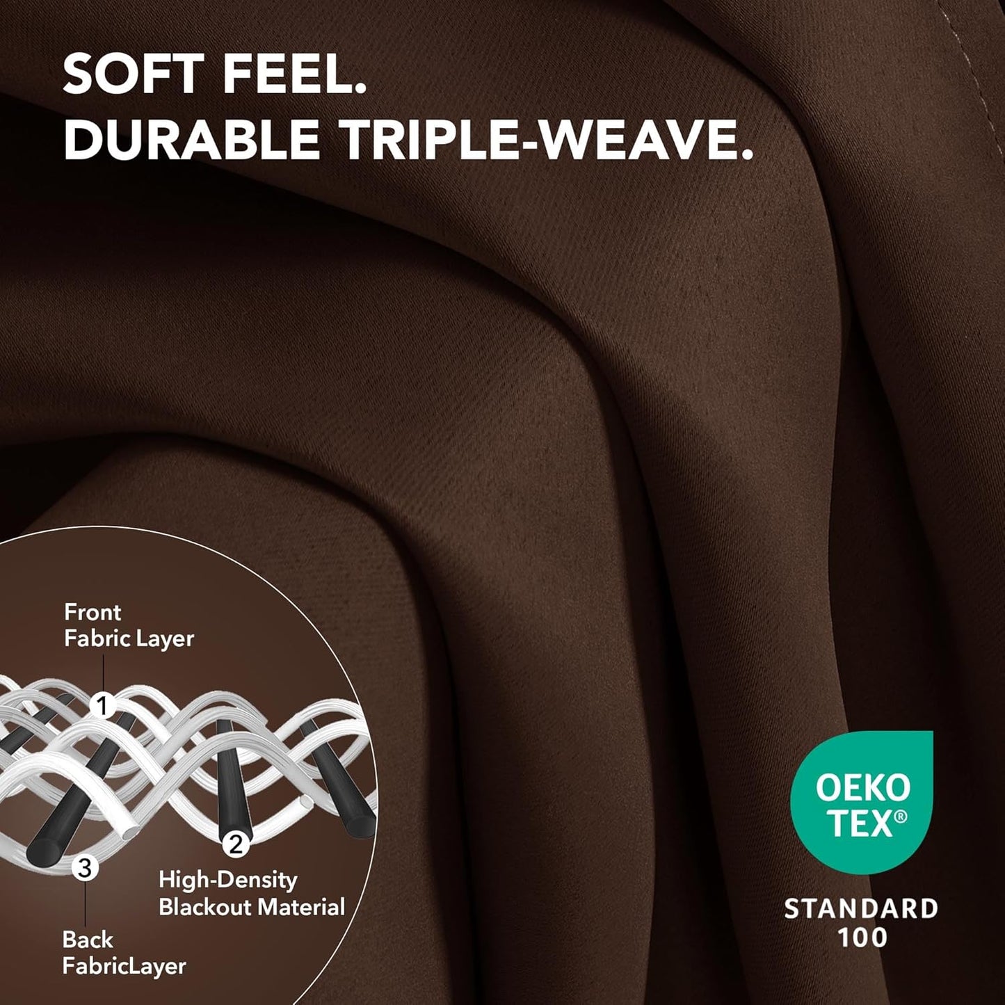 Deconovo Blackout Curtains for Bedroom – Set of 2 38W x 63L Inch Thermal Insulated & Noise Reducing Panels–Home Window Room Darkening Sustainable Grommet Drapes for Living Room and Nursery, Chocolate