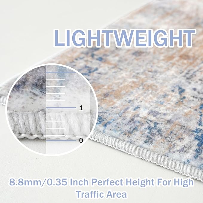 IOHOUZE Abstract Runner Rug 3x8 Ft Washable Runners for Hallways, Non Slip Kitchen Runner Printed Faux Wool Entryway Runner Indoor, Modern Abstract Floor Carpet for Hall Bedroom, Blue Rust