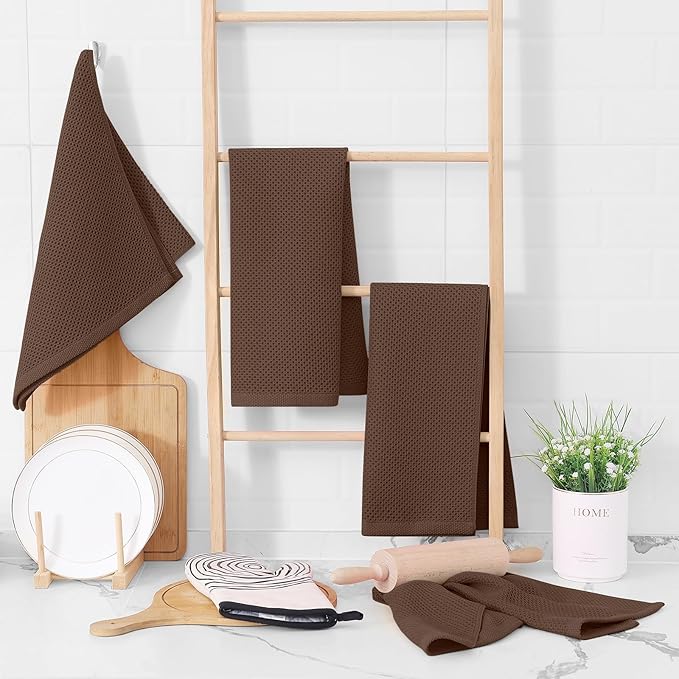 Homaxy 100% Cotton Waffle Weave Kitchen Dish Towels, Ultra Soft Absorbent Quick Drying Cleaning Towel, 13 x 28 Inches, 8-Pack, Coffee