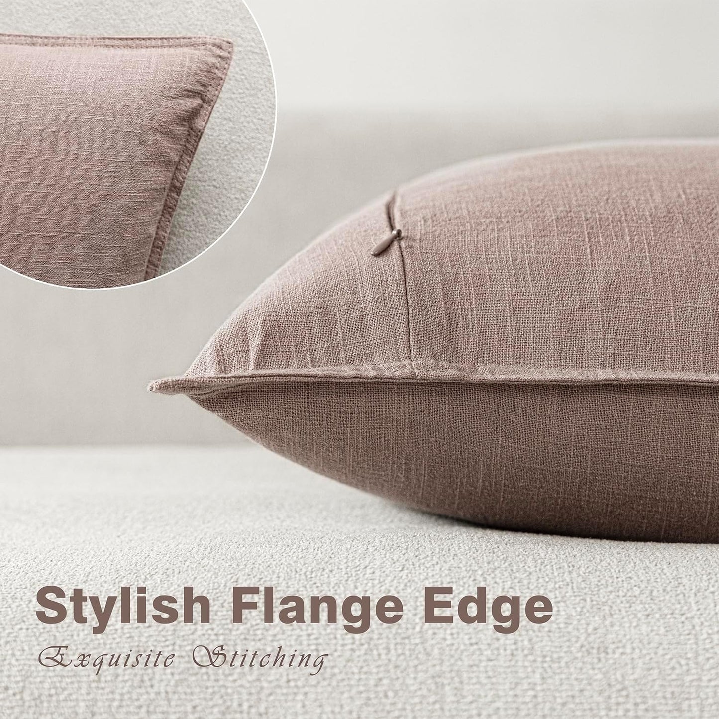 Foindtower Set of 2, Decorative Linen Soild Throw Pillow Covers Soft Accent Euro Cushion Case Boho Farmhouse Pillowcase for Chair Couch Sofa Bedroom Living Room Home Decor 16 x 16 Inch Dusty Pink