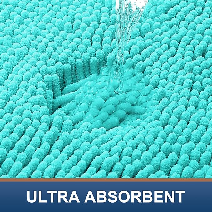 Smiry Luxury Chenille Bathroom Rugs 30x20, Extra Soft and Absorbent Shaggy Bath Mat, Machine Washable, Non-Slip Plush Carpet Runner for Tub, Shower, and Floor, Home Decor Accessories, Turquoise