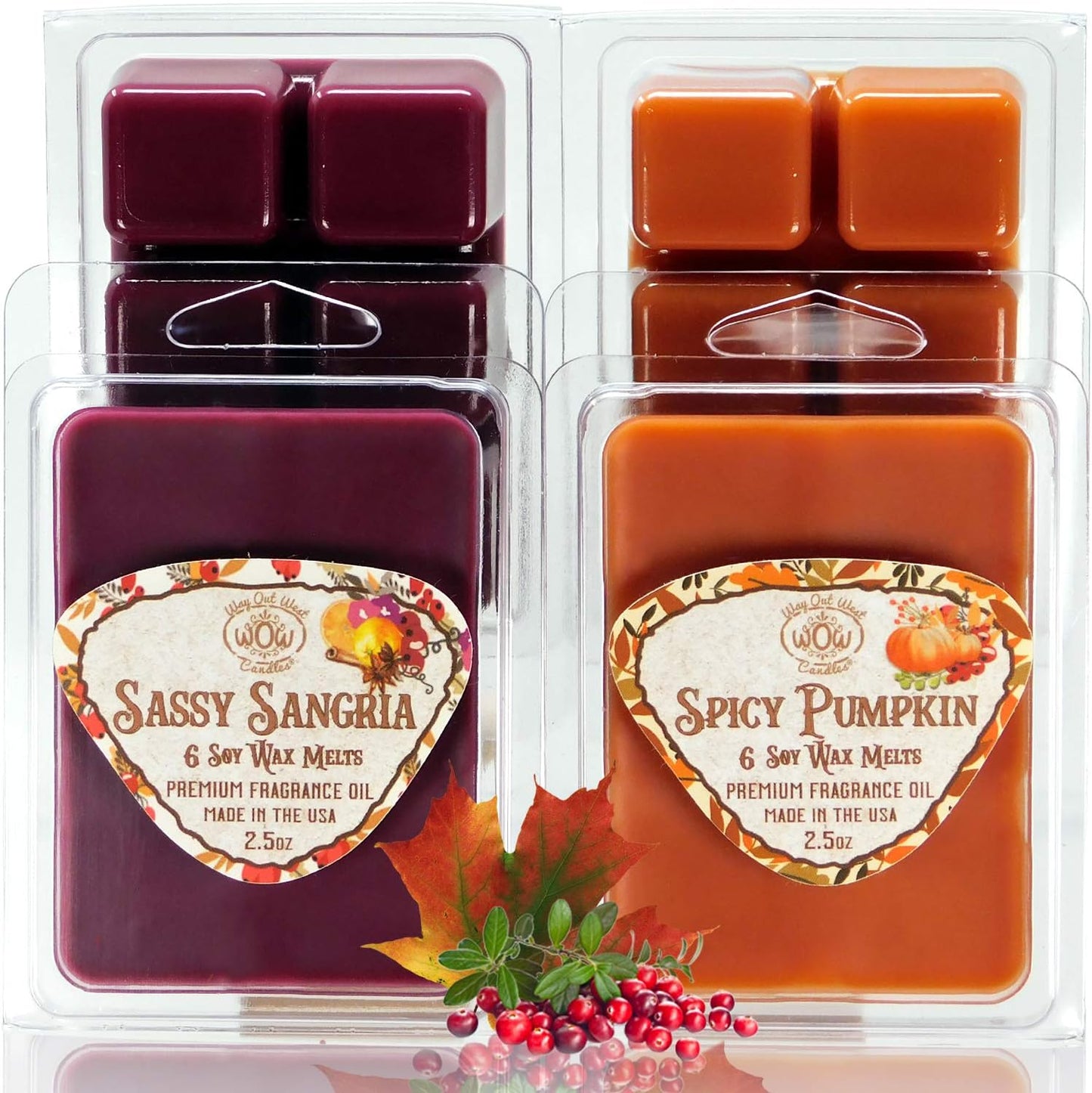 Scented Wax Melts - Highly Fragrant Air Freshener - 4 Pack Assorted Set of 6 Melt Cubes (4, Spicy Pumpkin & Sassy Sangria)