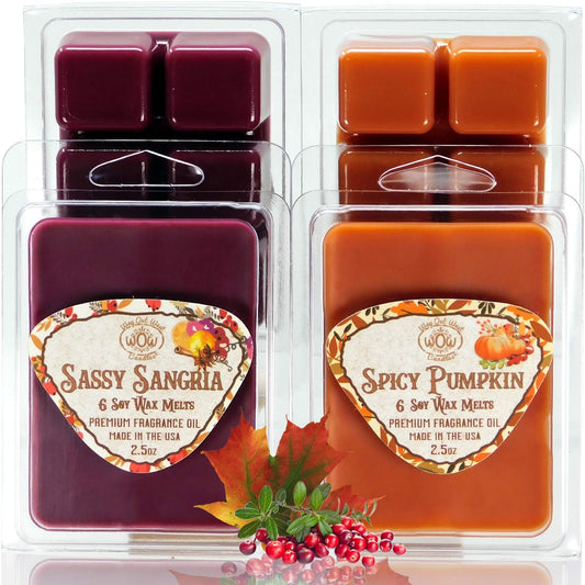 Scented Wax Melts - Highly Fragrant Air Freshener - 4 Pack Assorted Set of 6 Melt Cubes (4, Spicy Pumpkin & Sassy Sangria)