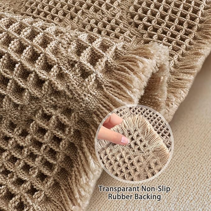 ZALL Tan Waffle Bath Mat,Super Absorbent Non Slip Bathroom Rug,Brown 18x30inch, Geometric Diamond Machine Washable Ultra Soft Floor Mats