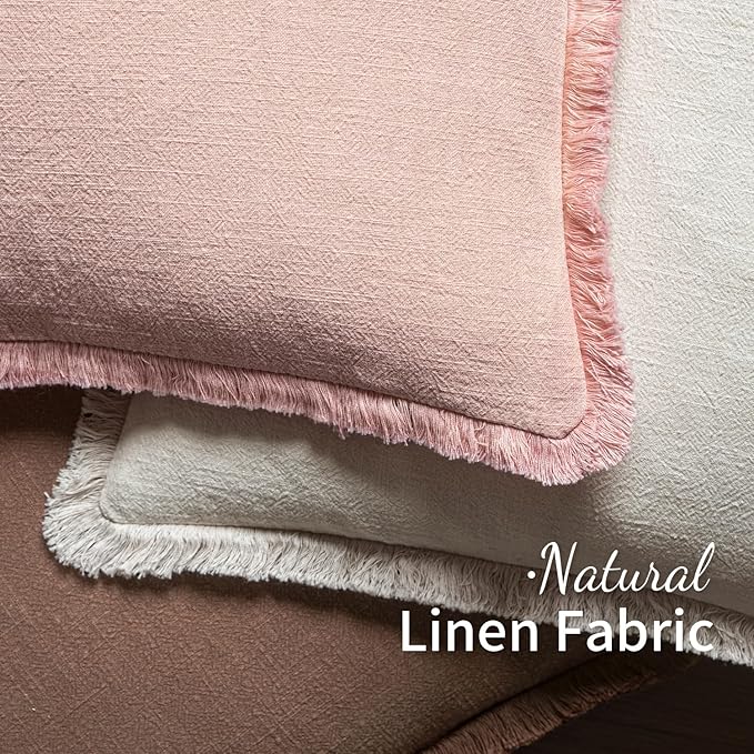 MIULEE Decorative Throw Pillow Covers Neutral Linen Fringe Throw Pillows Set of 2 Pink Boho Farmhouse Cushion Covers with Tassels for Couch Sofa Bed Living Room Spring Home Decor 20x20 Inch