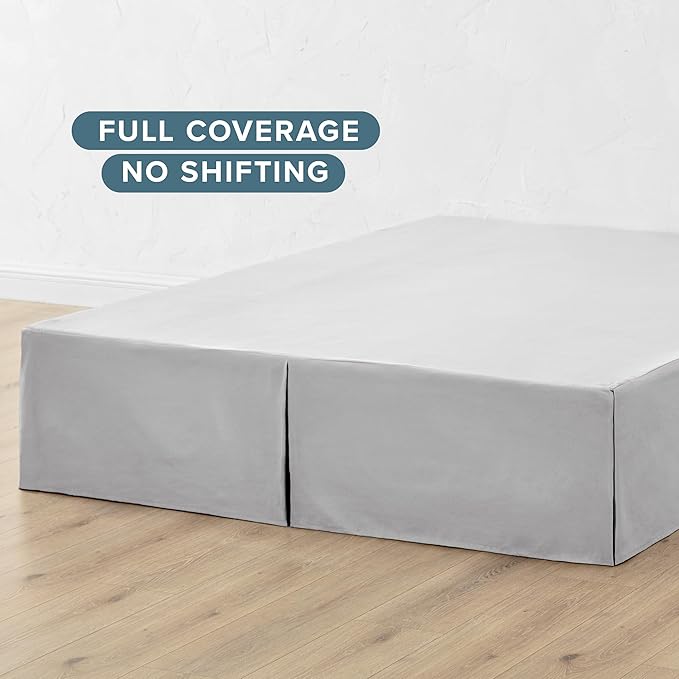 Bare Home Full XL Bed Skirt - 15-Inch Tailored Drop Easy Fit - Bed Skirt for Full Extra Long Beds - Center & Corner Pleats (Full XL, Light Grey)