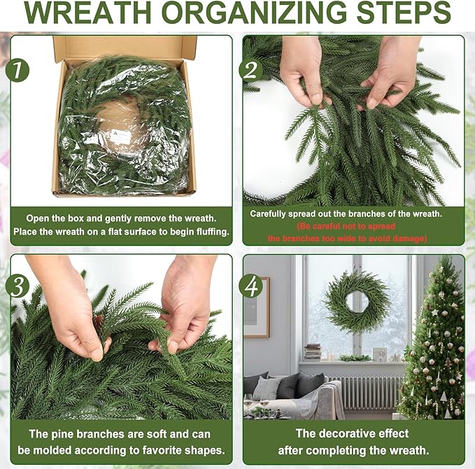 Artgar 26 Inch Pine Wreath - Christmas Wreaths for Front Door - Real Touch Pine Wreath - Large Artificial Green Wreaths for Walls Windows Porches Farmhouse Indoor Outdoor Home Decor (2 Pcs)