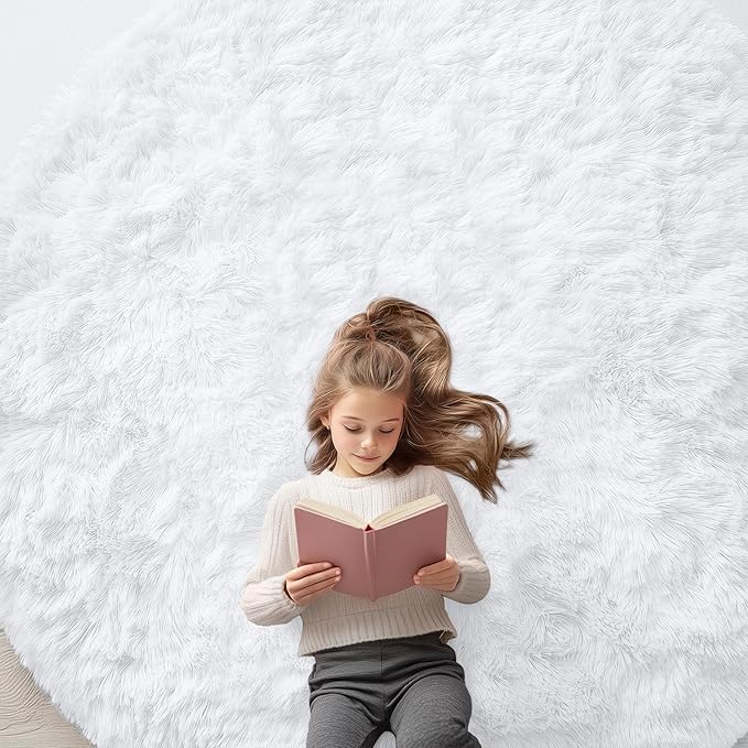 OLANLY White Round Rugs for Bedroom - Machine Washable, 7 ft Circle Area Rugs for Living Room, Soft and Fluffy Shaggy Carpet for Teen Girls and Boys, Nursery Rooms, Dorms, Home Decor Aesthetic