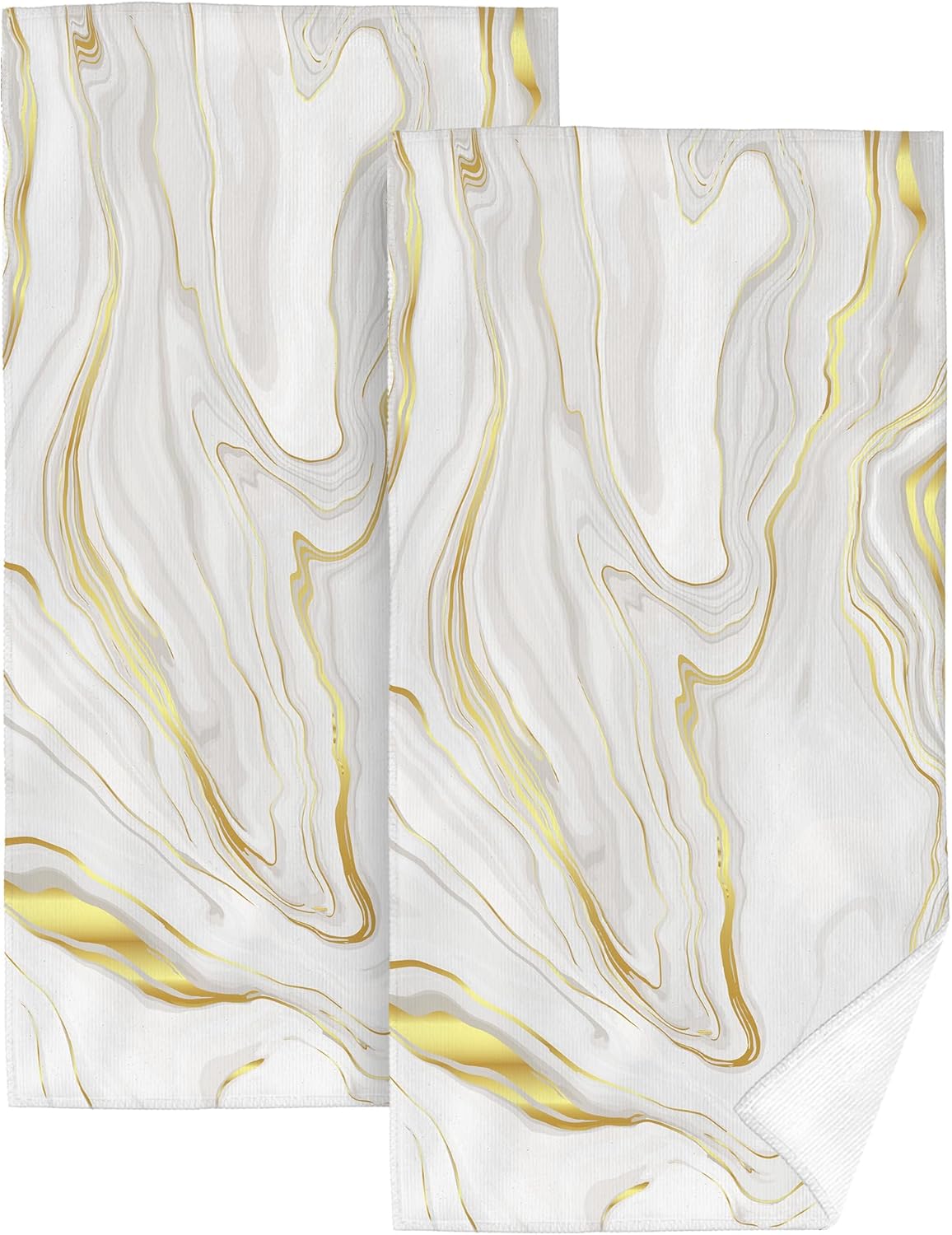 White Gold Marble Bathroom Hand Towels 2 Piece Marble Texture Decorative Bath Towels for Bathroom Yoga Swim Hotel Spa Home Decor 14x28 Inch