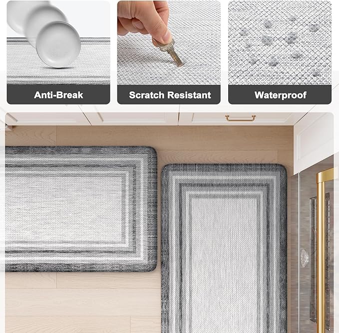 KIMODE Anti Fatigue Kitchen Mat Cushioned, Farmhouse Kitchen Rugs Sets of 2, Non Slip Memory Foam Kitchen Mat for Floor, Standing Desk Mat for Laundry Office Sink 20"x59"+20"x32" Grey