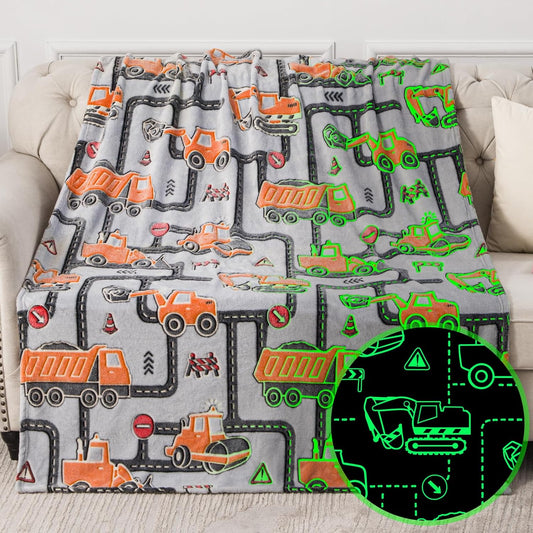 Kids Boys Construction Excavator Gifts Toys - Glow in The Dark Truck Blanket Birthday Christmas Valentine's Easter Gift for Age 1 2 3 4 5 6 7 8 9 10 Years Old Teen Toddlers Car Plush Throw 50"x60"