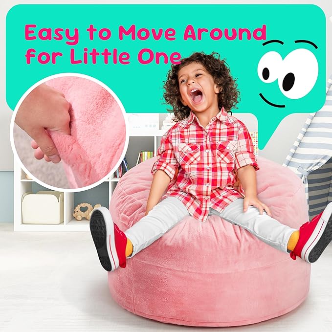 Hobestluk Bean Bag Chairs 2.5FT Beanbag Chair with Plush Faux Fur Cover Memory Foam Bean Bags, Small Bean Bag Chair for Living Room Bedroom, Playroom (Pink)