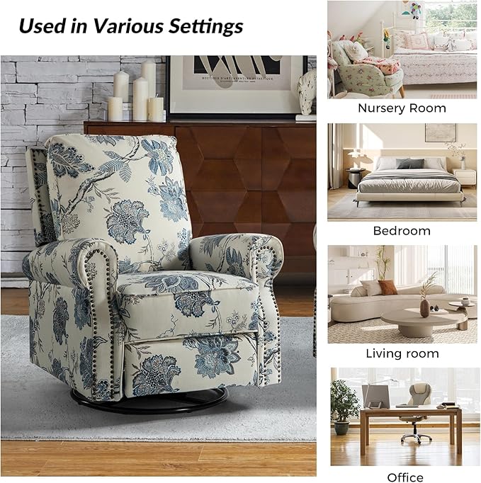 HULALA Home Rocker Recliner Set of 2, Modern Printed Fabric Swivel Glider w/Adjustable Backrest & Footrest, JEACOBEAN