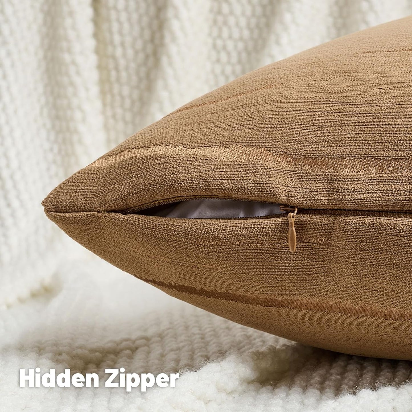 FUTEI Bronze Chenille Decorative Throw Pillow Covers 24x24 Inch Set of 2,Soft Embossed Striped Textured European Cushion Case,Modern Home Decor for Couch Bed Living Room