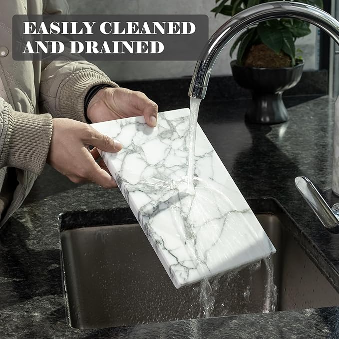 Natural Marble Board for Kitchen - 10" x 8" Stone Slab, Marble Cheese Pastry Board for Counter, Bathroom Trays, Serving Tray Jewelry Candle Plate (Arabescato)