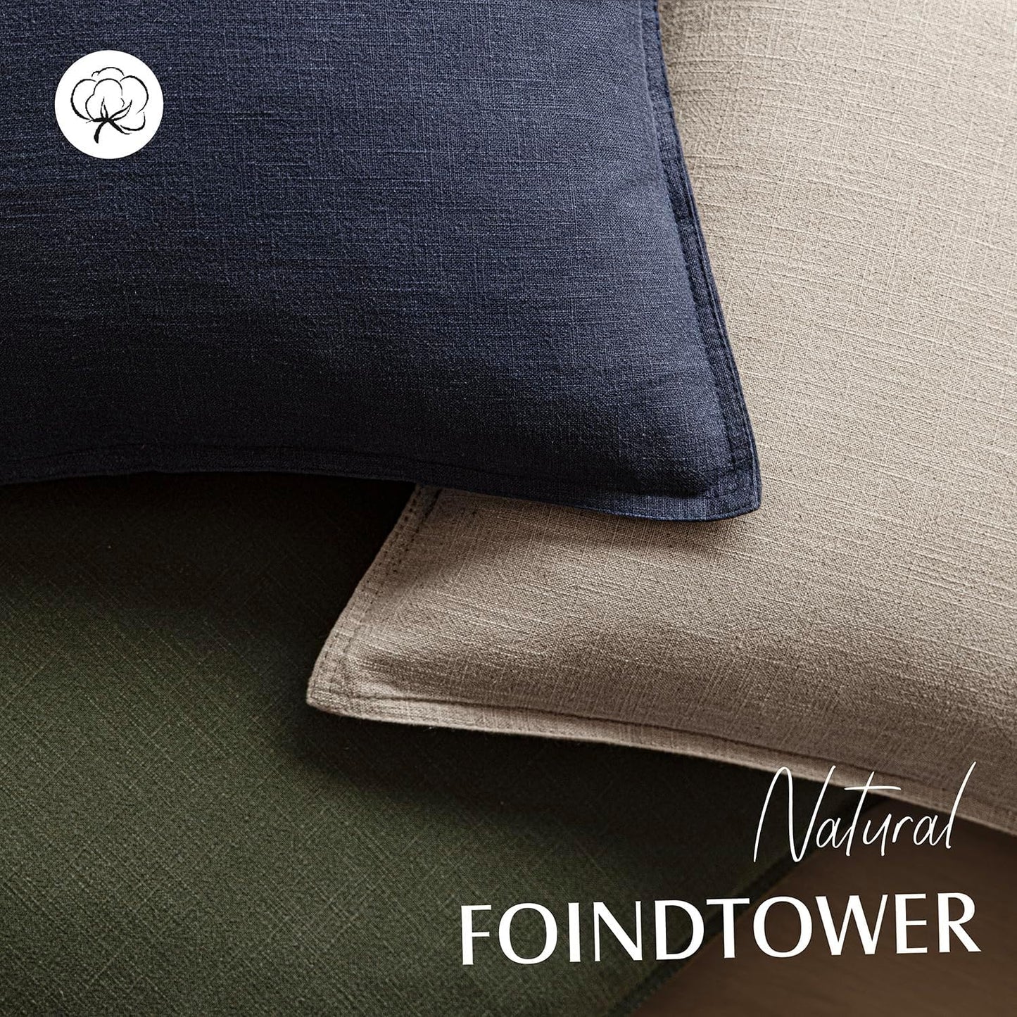 Foindtower Set of 2, Decorative Linen Soild Throw Pillow Covers Soft Accent Cushion Euro Case Boho Farmhouse Pillowcase for Chair Couch Sofa Bedroom Living Room Home Decor 22 x 22 Inch Natural Linen