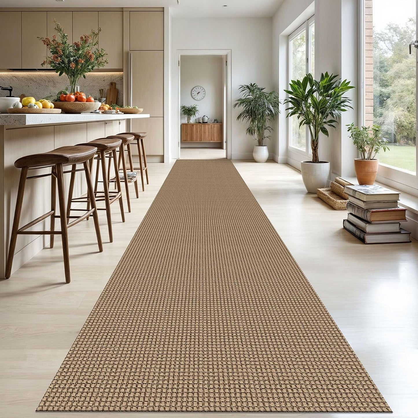 KOZYFLY Extra Long Runners for Hallways 3x20 ft Washable Kitchen Runner Non Slip Rubber Backed Hallway Rug Cotton Entryway Runner Rug Floor Carpet for Indoor Hall, Kitchen, Stair, Tan/Orange/Brown
