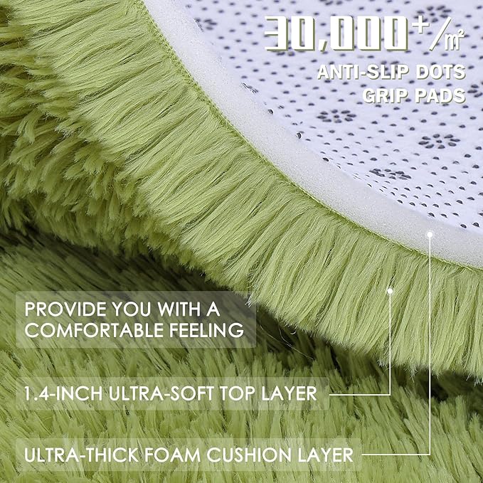 OLANLY 9x12 Machine Washable Large Area Rugs for Living Room, Bedroom, Soft Fluffy Shaggy Bedside Rug, Indoor Floor Carpet for Kids Girls and Boys, Dorms, Nursery, Home Decor Aesthetic, Grass Green
