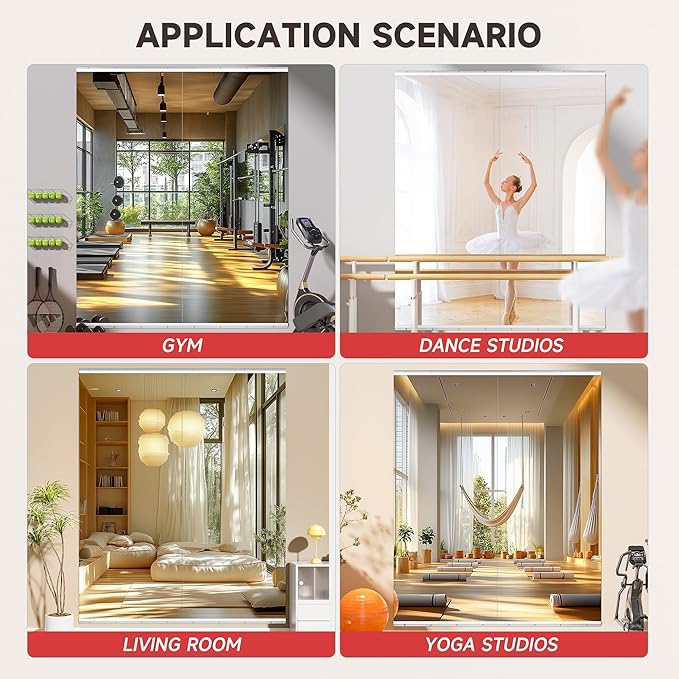 Home Gym Mirror, 95'' x 40'' x 2PCS, Large Full Body Mirror for Yoga, Frameless Tempered Glass, Wall Mounted for Home Gym, Garage, Bedroom, Bathroom