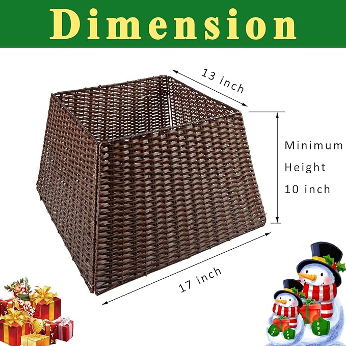 SUNNYPARK Christmas Tree Collar, Handmade Artificial Rattan Wicker Christmas Stand Tree Collar Basket Base Cover for Holiday Decoration-Square Brown