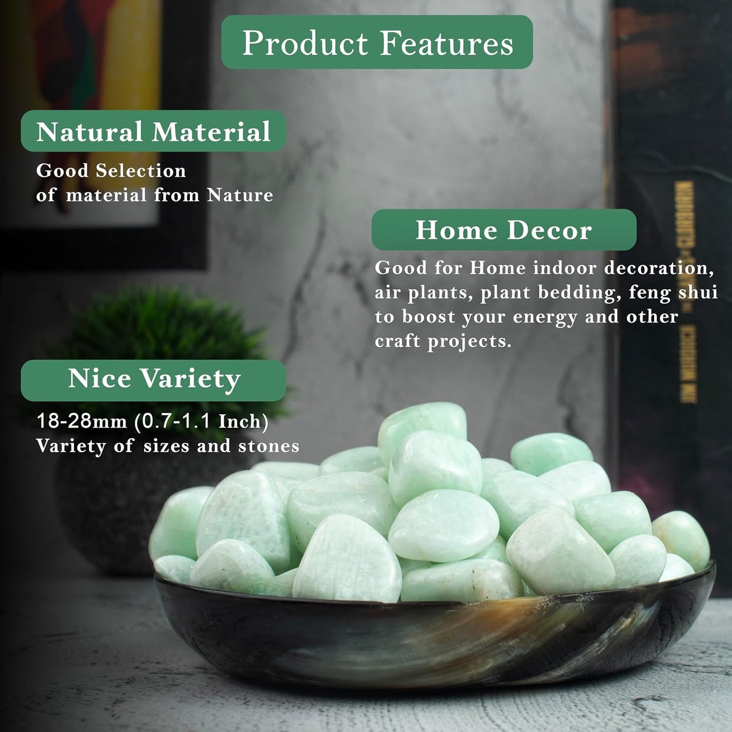 Crocon 1LB Amazonite Tumbled Stones and Crystals bulk 2000+ Carats Natural Crystal Kit for Reiki Healing Crystal Polished, Tumble Stones, Chakra Balancing, Reiki Gift, Home Decor Size : 20-25 mm