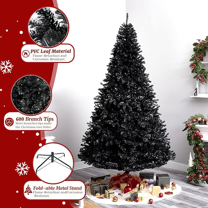 5ft Artificial Christmas Tree, Arbol de Navidad with 600 Branch Tips, Fake Christmas Tree, Premium Spruce Xmas Tree with Fold-Able Metal Base Stand-Black