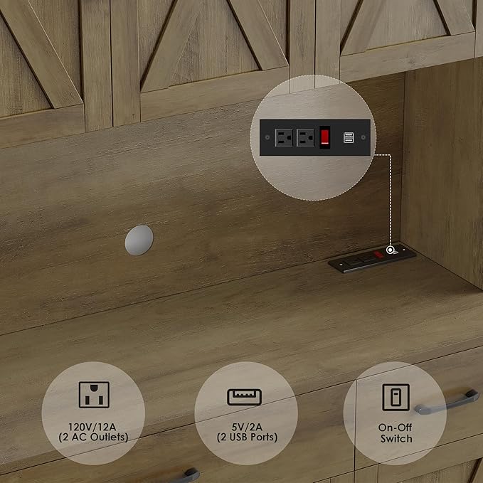 HOSTACK 71" Pantry Cabinet with Charging Station, Tall Kitchen Pantry Storage Cabinet with Microwave Stand, Farmhouse Kitchen Hutch with Storage Drawers for Living Room, Dining Room, Rustic Brown