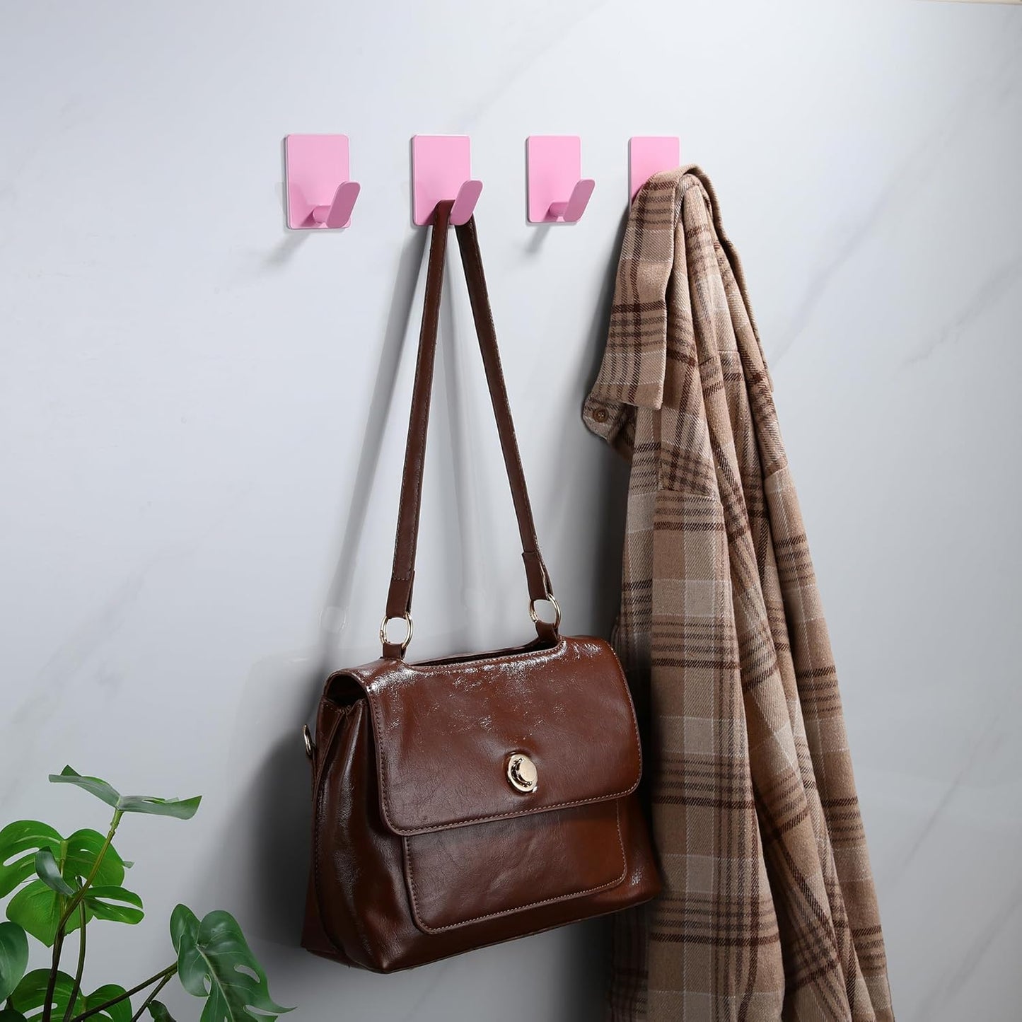 DELITON Light Pink Wall Decor Hooks, Stainless Steel Towel Hooks for Bathrooms Kitchen Kids Room Heavy Duty, 4 Pack