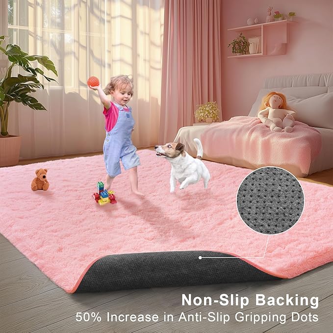 Pink Rug for Girls Bedroom, 5x7 Fluffy Area Rugs for Kids Playroom, Furry Carpet for Nursery Room, Shaggy Rug for Teen Living Room, Thick Fuzzy Plush Rug for Dorm, Cute Room Decor for Baby