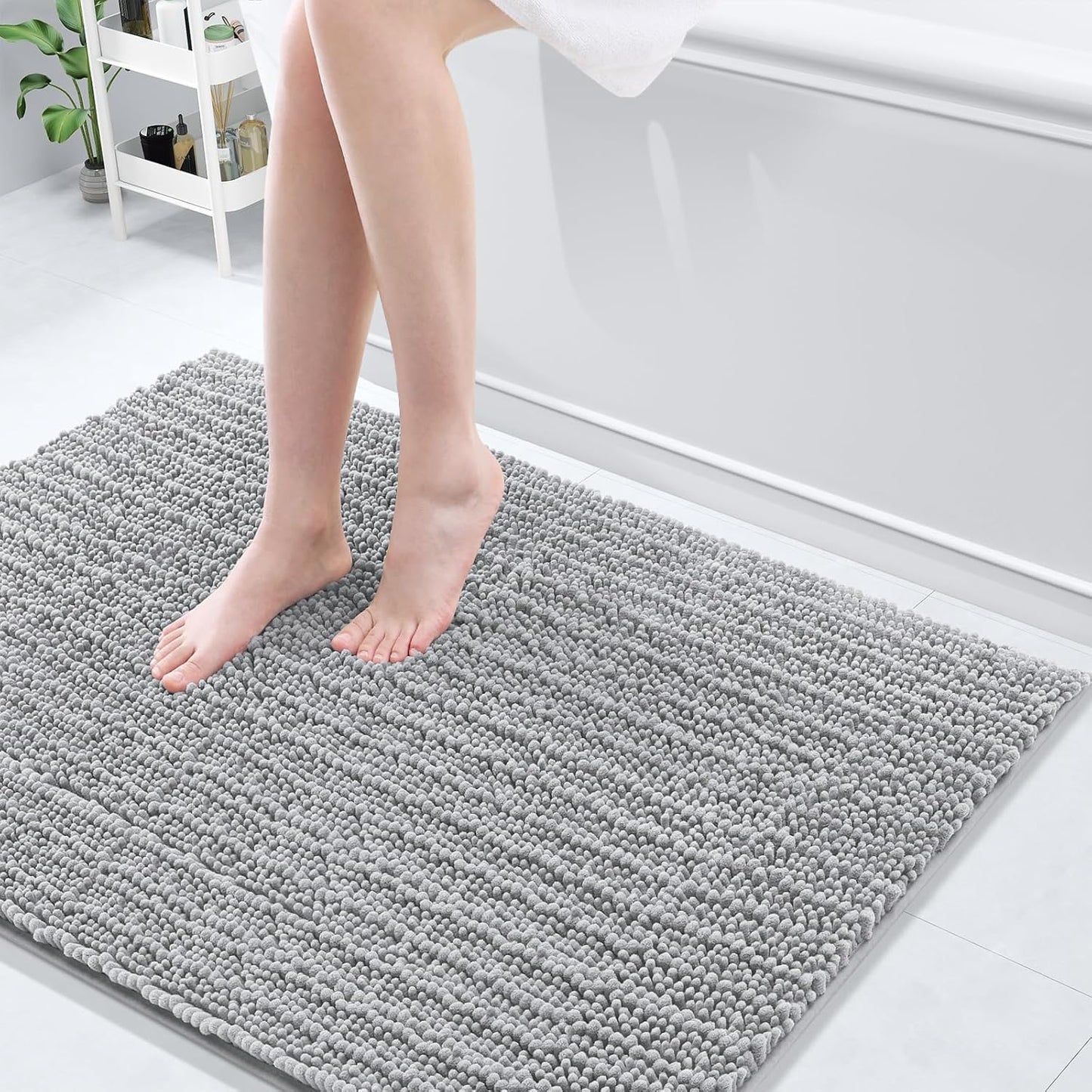 Arotive Luxury Chenille Bathroom Rug Mat, Extra Soft Thick Absorbent Shaggy Bath Rugs, Non-Slip Machine Wash Dry, Plush Bath Mats for Bathroom, Shower and Tub, 40x32, Light Grey