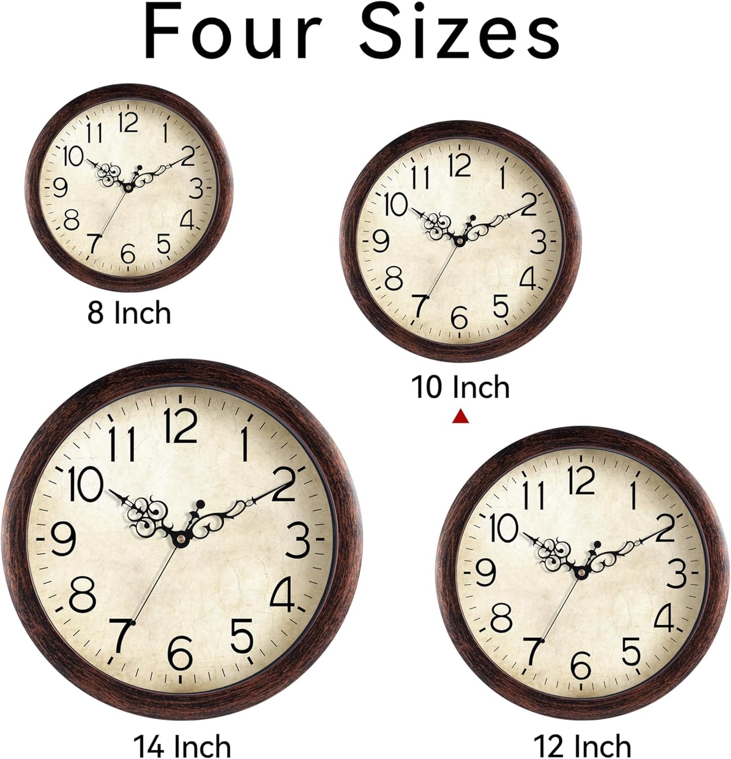 Wall Clock 10 Inch Vintage Wall Clocks Battery Operated Quartz Silent Non-Ticking Retro Rustic Style Clock Decorative for Kitchen,Bathroom, Living Room, Home Office (Bronze)