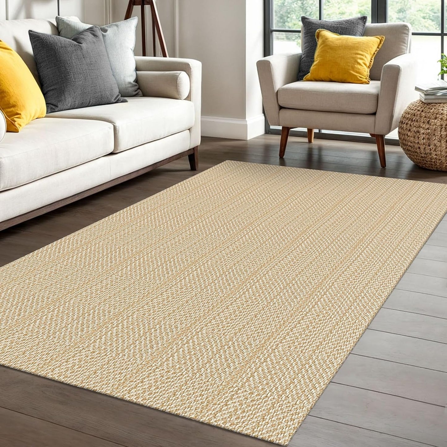 IOHOUZE Washable Area Rug 4x6 Non Slip Rubber Backed Woven Rugs for Entryway Indoor Bedroom Rugs Kitchen Rug Floor Throw Carpet for Entrance Front Door Living Room, Warm Beige/Orange/Apricot