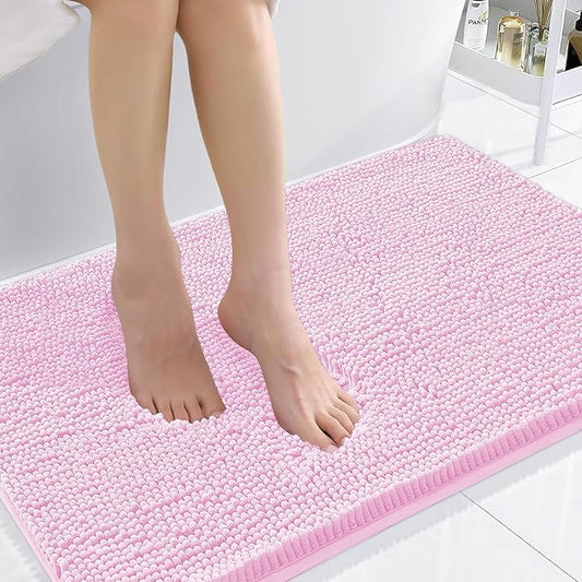Smiry Luxury Chenille Bathroom Rugs 36x24, Extra Soft and Absorbent Shaggy Bath Mat, Machine Washable, Non-Slip Plush Carpet Runner for Tub, Shower, and Floor, Home Decor Accessories, Pink