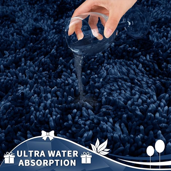 Yimobra Toilet Rugs U Shaped Washable, Extra Thick Soft Absorbent Chenille Contour Bathroom Rugs for Toilet 24x24 Inch, Quick Dry Non Slip Toilet Mat for Bath Floor, Navy Blue