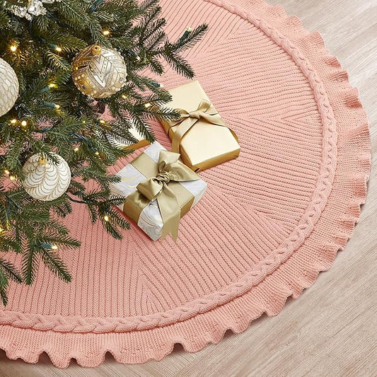 Hommtina Christmas Tree Skirt 48 Inches Pink Tree Skirt,Christmas Tree Decorations Faux Fur Tree Skirt for Xmas Holiday Home Party Decorations Ornaments (Wave Pink)
