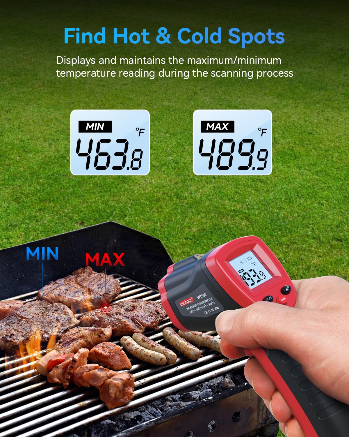 Wintact Infrared Thermometer Temperature Gun -58℉ to 1094℉, Digital IR Heat Surface Temp Gun, Non-Contact Laser Thermal Gun for Cooking Food, BBQ, Pizza Oven, Grill, Griddle Accessories