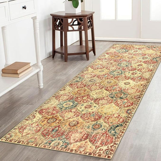 Lahome Moroccan Hallway Rug, 2'5''x8' Kitchen Runner Rugs Non Skid Washable Runners for Hallways, Ultra-Thin Oriental Carpet for Entryway Laundry Room Bedroom Bathroom, Red/Orange