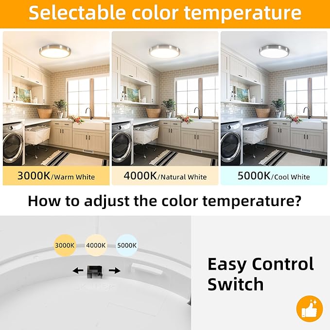 Hlite Brush Nickel 4pack 12 inch Flush Mount LED Ceiling Light Fixture, 24W 2400LM 3000K/4000K/5000K 3CCT Selectable Super Slim Light Fixtures Ceiling Mount for Kitchen, Bedroom