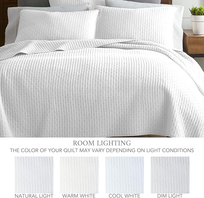 Levtex Home Cross Stitch Reversible Queen Bedspread Set (104x106in) with 2 Pillow Shams (26x20in) - Stitch Texture - Bright White - Cotton Queen Size Bedspread Set - Lightweight, Soft, Pre-Washed
